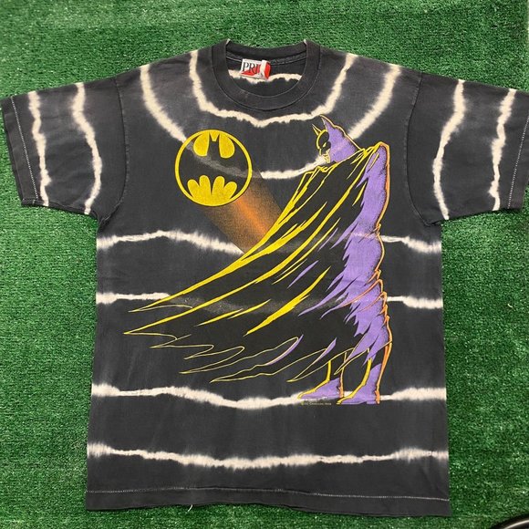 Batman Other - Vintage 80s DC Comics Batman T-Shirt Tie Dye Black XL Single Stitch AOP Grunge
